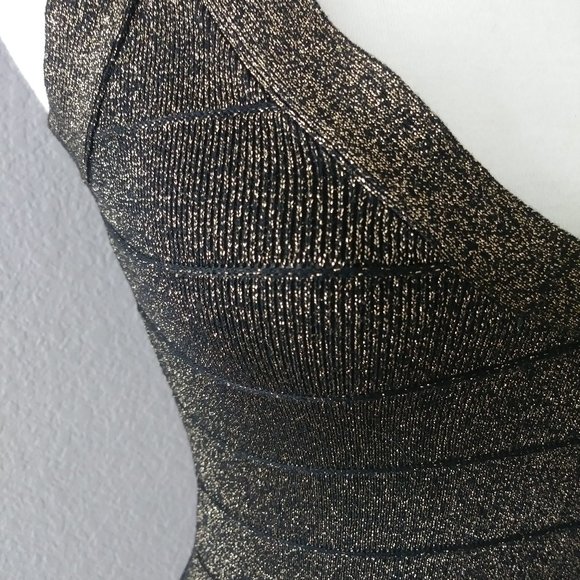Guess Bodycon V-neck Black Gold Dress LBD Small - Picture 4 of 12